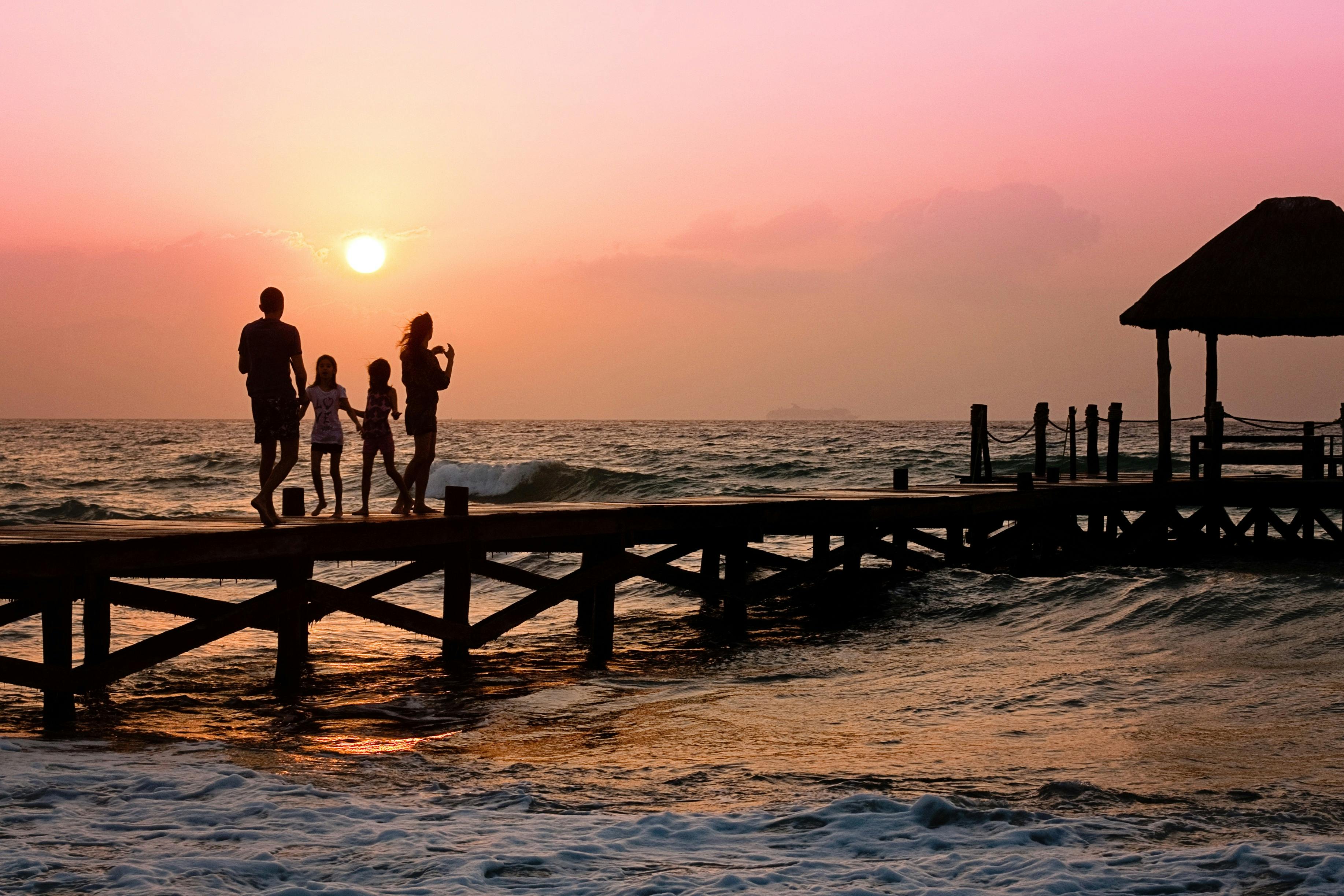 Young family on a dock